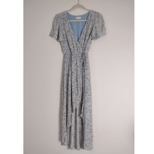 Altar'd State Light Blue Floral Flutter Sleeve High Low Midi Wrap Dress Size M